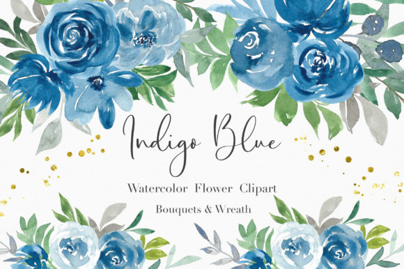 Elegant Indigo Blue Floral Clipart for Design