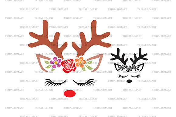 Floral Christmas Reindeer Design Assets