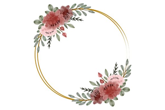 Gold Frame with Red Floral Watercolor Design