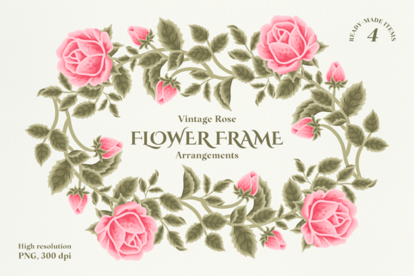 Vintage Pink Rose Bud Floral Frame Set: Your Gateway to Elegant Design Projects